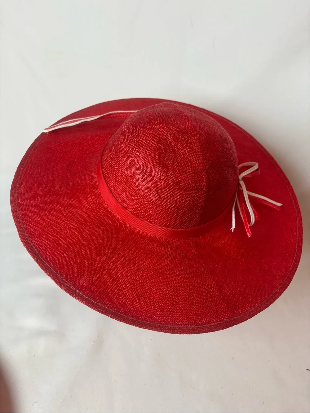 NWT Vintage Sylvia Red Straw Wide Brim Hat 1960’s Retro New Old Stock - Picture 3 of 6